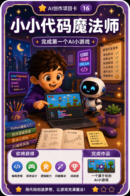 AI创作成就卡片:小小代码魔法师