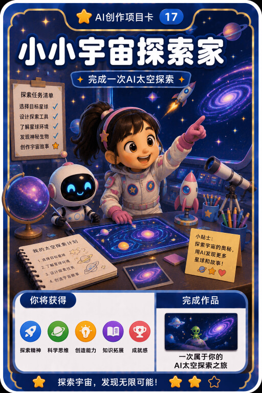 AI创作成就卡片:小小宇宙探索家