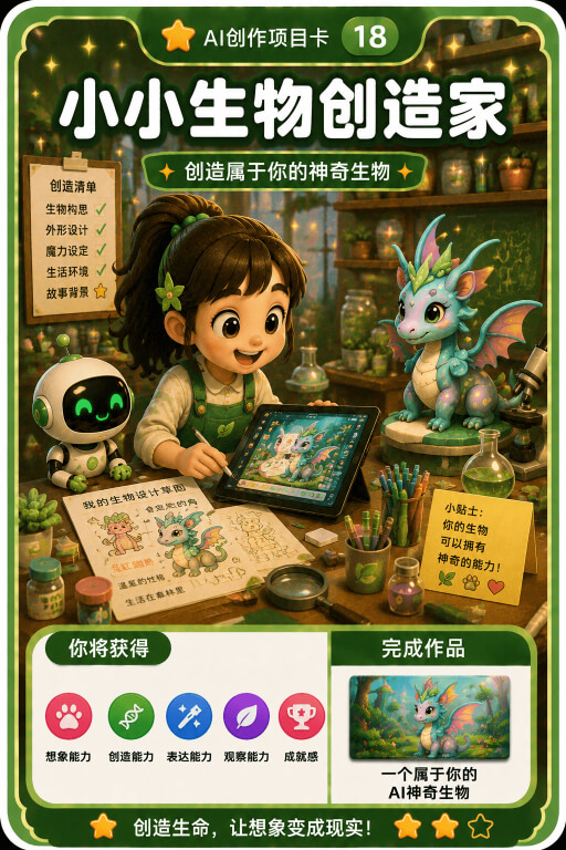 AI创作成就卡片:小小生物创造家