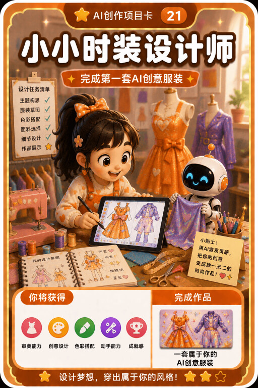 AI创作成就卡片:小小时装设计师