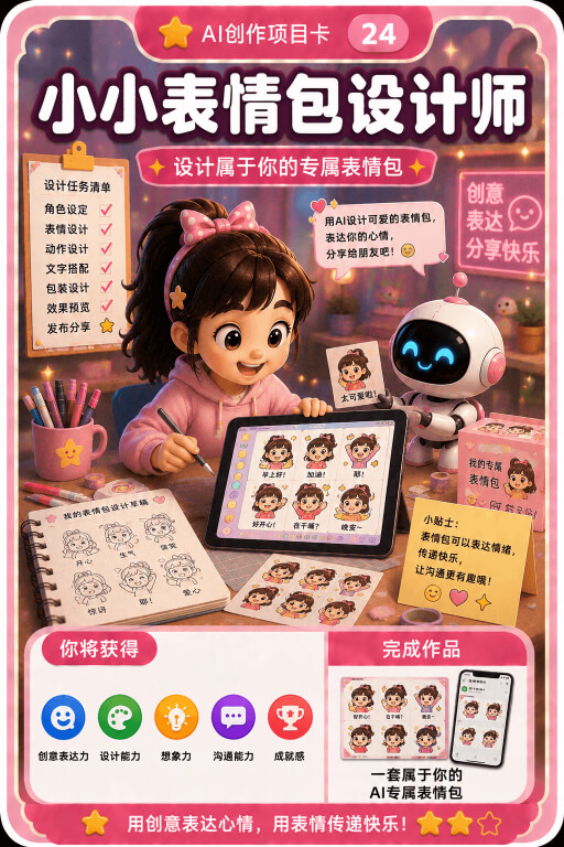 AI创作成就卡片:小小表情包设计师
