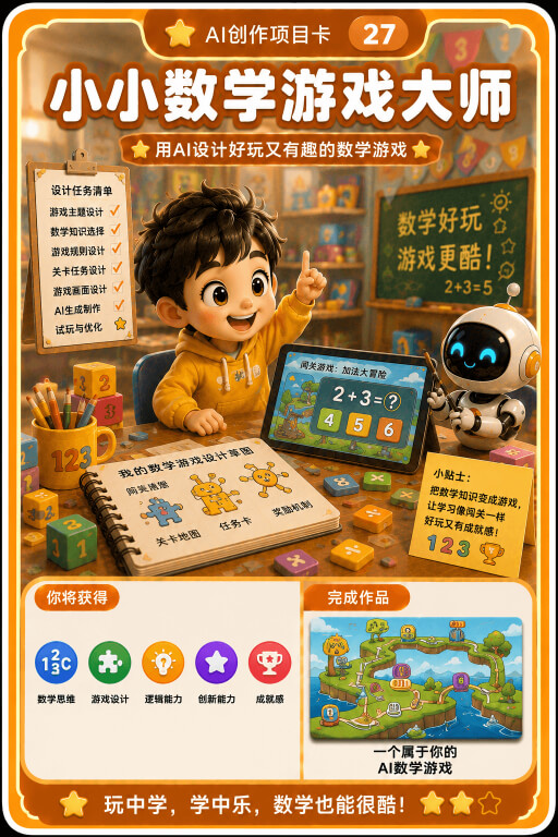 AI创作成就卡片:小小数学游戏大师